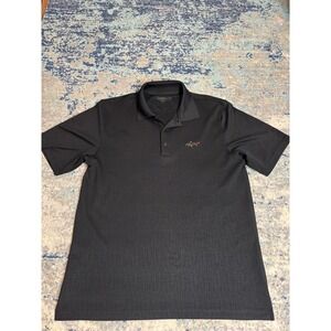 Greg Norman Mens L Black Golf Polo Shirt Short Sleeve Performance Shark Logo